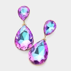 Violet Dangle Crystal Teardrop Earrings 2 Inch Cute Statement Jewelry Design
